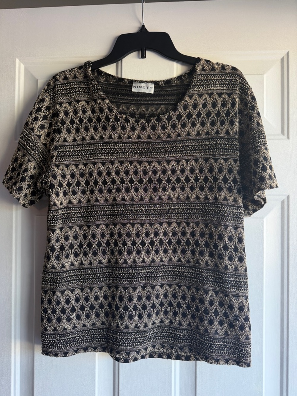 Ninety Black and Cream Geometric Knit Tee